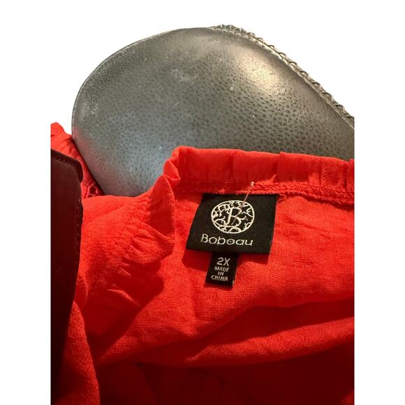 Bobeau Ruffle Blouse Size 2X.
Red with eyelet and ruffle accents - Picture 8 of 12